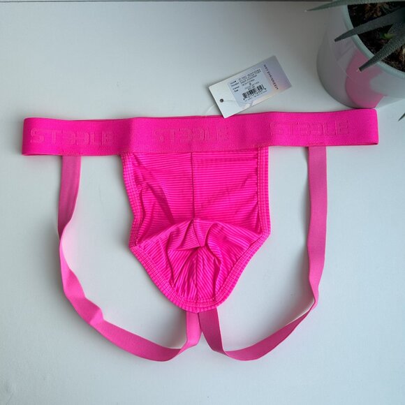 ST33LE - Neon Fuchsia Nylon Elastane Stripe Sheer Jockstrap - Picture 3 of 8